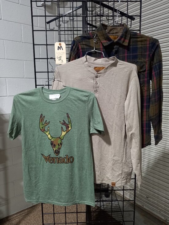 Venado Other - Men's Flannel Plaid Shirt, Flex Henley + Green Venado Tee | Medium